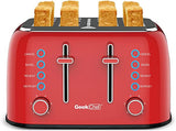 Toaster 4 Slice, Geek Chef Retro Red Extra Wide Slot, Independent temperature control Toaster ,Reheat,Defrost,Cancel 4 Function, 6-Shade Settings, High Auto Pop-Up.