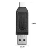 Portable High Speed 480Mbps OTG USB2.0 Type-C USB 3.1 Memory Card Reader for SD TF Micro SD Card Mobile Phone black