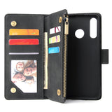 For HUAWEI P30 HUAWEI P30 lite HUAWEI P30 pro Multi-card Bracket Coin Wallet Zipper Mobile Phone PU Leather Phone Case  1 black