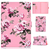 For Samsung T510/T515 Laptop Protective Case with Front Snap Cute Cartoon Color Painted Smart Stay PU Cover  Pink flower