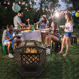 22" Hexagonal Shaped Iron Brazier Wood Burning Fire Pit Decoration for Backyard Poolside