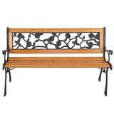 49" Garden Bench Patio Porch Chair Deck Hardwood Cast Iron Love Seat Rose Style Back