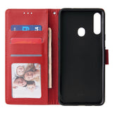 For Samsung A10S A20S Cellphone Cover Mobile Phone Shell Buckle Closure Cards Slots PU Leather Smart Shell with Wallet Overall Protection red