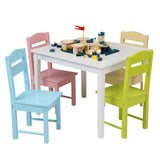 Children's Wooden Table And Chair Set Colorful (One Table With Four Chairs)