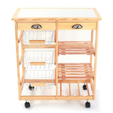 Kitchen & Dining Room Cart 2-Drawer Removable Storage Rack with Rolling Wheels Wood Color