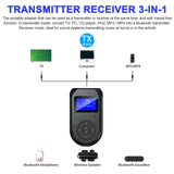 3-in-1 LCD Bluetooth 5.0 AUX Transmitter and Receiver USB Adapter black