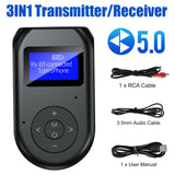 3-in-1 LCD Bluetooth 5.0 AUX Transmitter and Receiver USB Adapter black