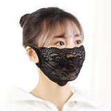 Women Mask Lace Embroidery Floral Dust-proof Anti-fog Single-layer Mask Travel Protection Black _One size