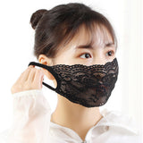 Women Mask Lace Embroidery Floral Dust-proof Anti-fog Single-layer Mask Travel Protection Black _One size