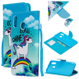 For Samsung A10/A20/A30 Smartphone Case PU Leather Wallet Design Cellphone Cover with Card Holder Stand Available Rainbow horse