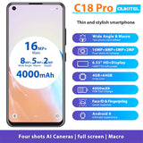 OUKITEL C18 Pro 6.55Inch Android 9.0 MT6757 4GB 64GB 4 Rear Cameras Smartphone 1600*720 4000mAh Octa Core Face ID 4G Mobile Phone black