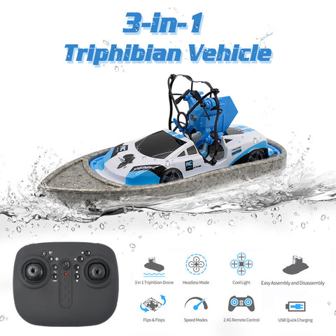 gw123 RC Mini Drone Boat Car Triphibian Vehicle Helicopter Dron Quadrocopter Remote Control Toys for Boys Girls Nano Dron 1 battery