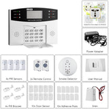 Home Security System - 2.5-Inch Display, 4x PIR Motion Detection, Smoke Detector, 10x Window Sensor, SMS And Call Alarm