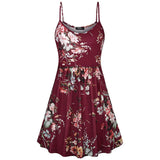 Fashion Flower Print Spaghetti Strap Nursing Maternity Dress for Breastfeeding Red wine_M