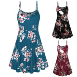 Fashion Flower Print Spaghetti Strap Nursing Maternity Dress for Breastfeeding Red wine_M