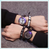 LED Fashion Men Women Waterproof Sports Wrist Watch with Leather Band Black S