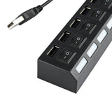 High Speed USB 2.0 Hub - 7 Ports With On/Off Switch, 5V, 480Mbps, Windows Compatible (Black)