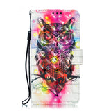 For ASUS ZENFONE MAX Pro M1/ZB601KL/ZB602KL 3D Coloured Painted PU Magnetic Clasp Phone Case with Card Slots Bracket Lanyard owl