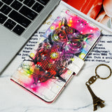 For ASUS ZENFONE MAX Pro M1/ZB601KL/ZB602KL 3D Coloured Painted PU Magnetic Clasp Phone Case with Card Slots Bracket Lanyard owl