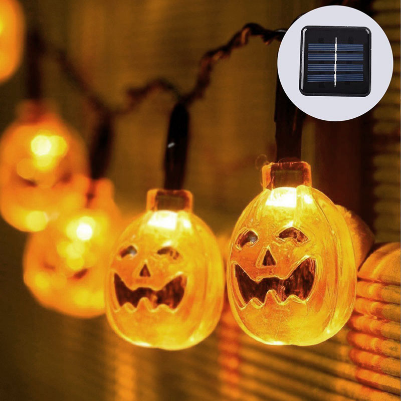 LED Halloween Decoration Lights - Solar Power, Pumpkin Design, 2 Light Strings, 7.5m String Lenght, 30 LEDs Per String