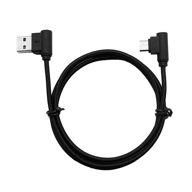 Nylon braided USB Cable Lightning/Micro USB 90 Degree Right Angle Male Data Sync and Fast Charging Charger Cable For iPhone and Samsung Android Phones Black