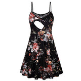 Fashion Flower Print Spaghetti Strap Nursing Maternity Dress for Breastfeeding black_L