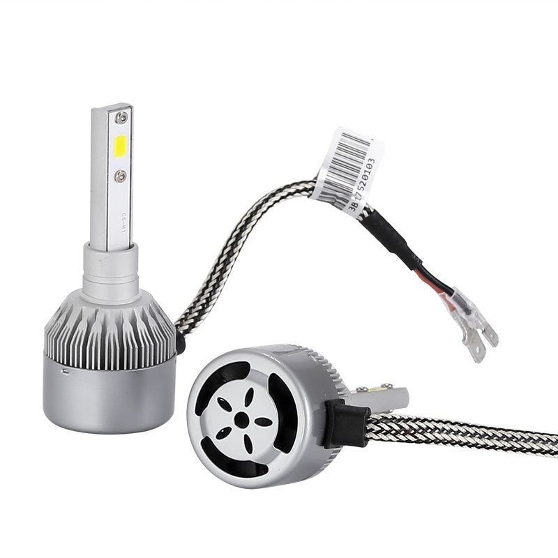 LED Car Headlight Bulbs - H1 Interface, COB Chip, 6500K White Light, 3800 Lumen Each, 36W Lights, Plug And Play, 80M Range