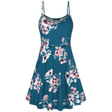 Fashion Flower Print Spaghetti Strap Nursing Maternity Dress for Breastfeeding blue-green_M