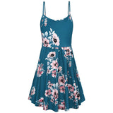 Fashion Flower Print Spaghetti Strap Nursing Maternity Dress for Breastfeeding blue-green_M