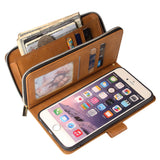 For Iphone 6/6s/6 Plus/6s Plus/7 Plus/8 Plus Pu Leather  Mobile Phone Cover Zipper Card Bag + Wrist Strap brown