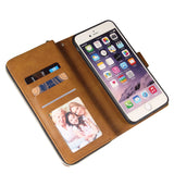 For Iphone 6/6s/6 Plus/6s Plus/7 Plus/8 Plus Pu Leather  Mobile Phone Cover Zipper Card Bag + Wrist Strap brown