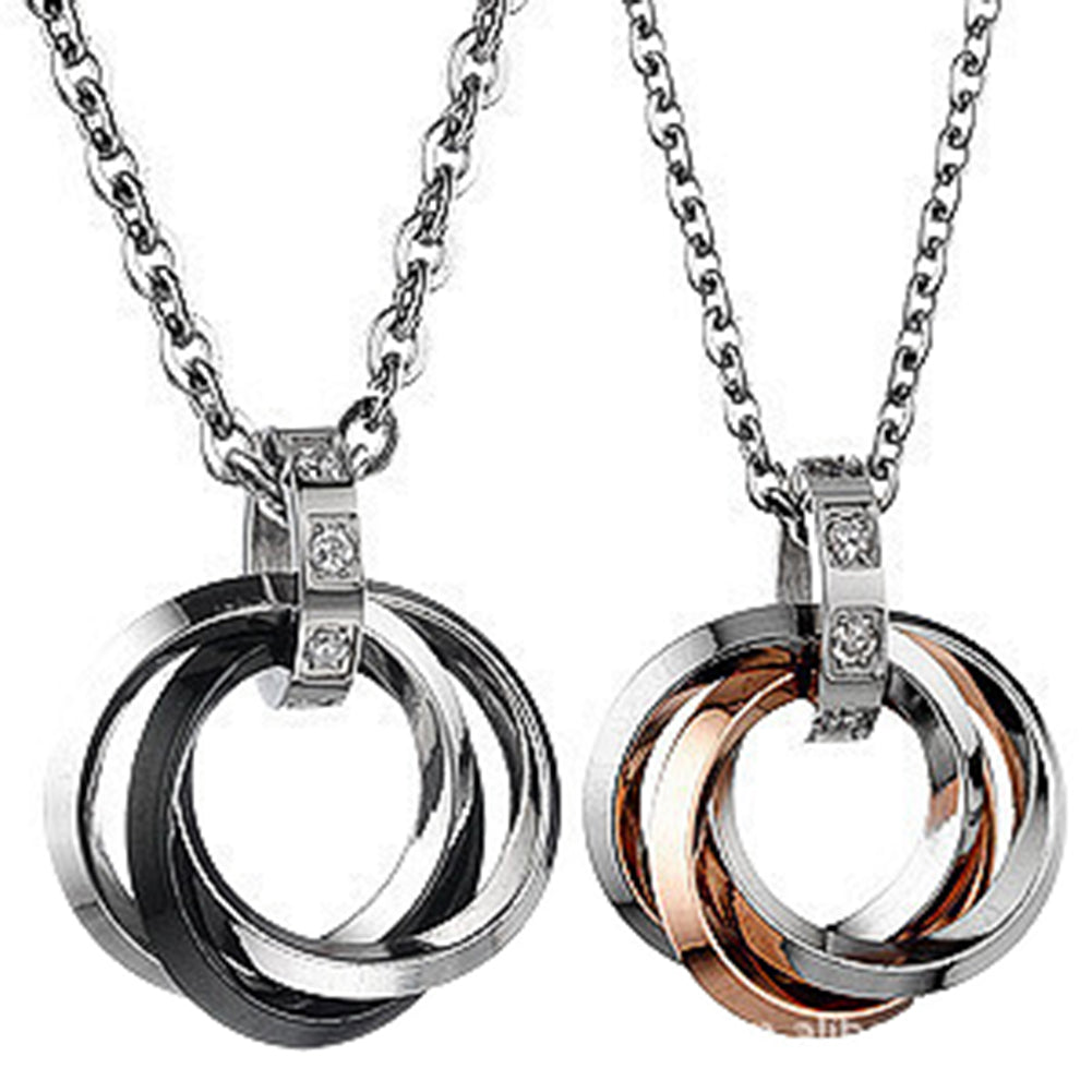 Fashion Titanium Steel Couple Necklace Ring Pendant Necklace Pure Color Jewelry