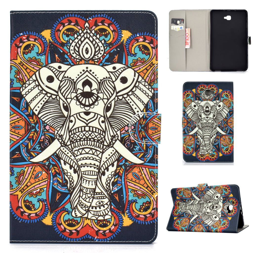 For Samsung T580 PU Laptop Protective Case with Front Snap Color Painted Smart Stay Cover  Fun elephant