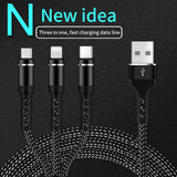 SIMU 1.2 M Data Cable Of One For Three Woven Cylindrical Mobile Phone Charging Cable With Plug Set black