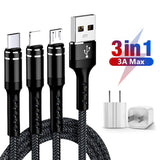 SIMU 1.2 M Data Cable Of One For Three Woven Cylindrical Mobile Phone Charging Cable With Plug Set black