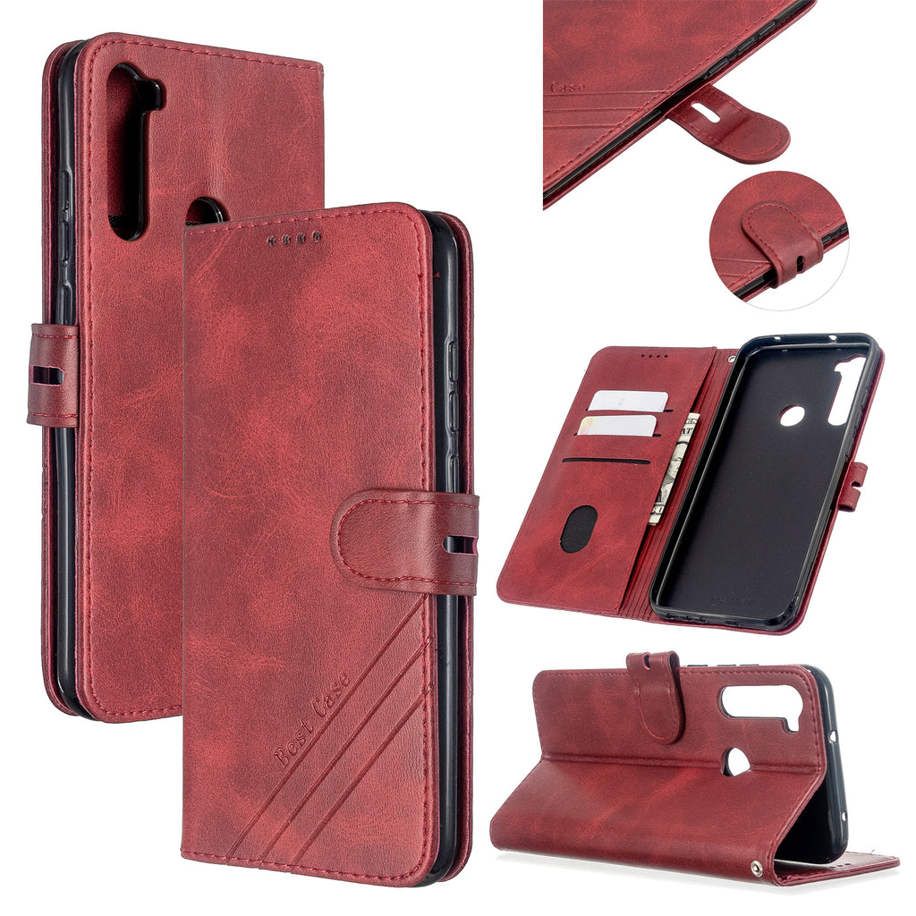 For Redmi Note 8T/Redmi 8/Redmi 8A Case Soft Leather Cover with Denim Texture Precise Cutouts Wallet Design Buckle Closure Smartphone Shell  red