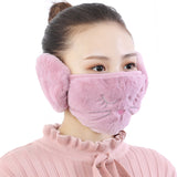 Women 2-in-1 Warm Mask Earmuffs Cartoon Cat Autumn Winter Thicken Plush Riding Outdoor Wear Pink