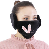 Women 2-in-1 Warm Mask Earmuffs Rabbit Ear Autumn Winter Thicken Plush Riding Outdoor Wear Rabbit ears pink