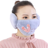 Women 2-in-1 Warm Mask Earmuffs Rabbit Ear Autumn Winter Thicken Plush Riding Outdoor Wear Rabbit ears pink