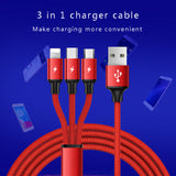 SIMU 1.2M Data Cable Of One Drag Three 2.4A Braided Fast Charging Mobile Phone Cable With USB Charging Plug red