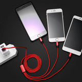 SIMU 1.2M Data Cable Of One Drag Three 2.4A Braided Fast Charging Mobile Phone Cable With USB Charging Plug red