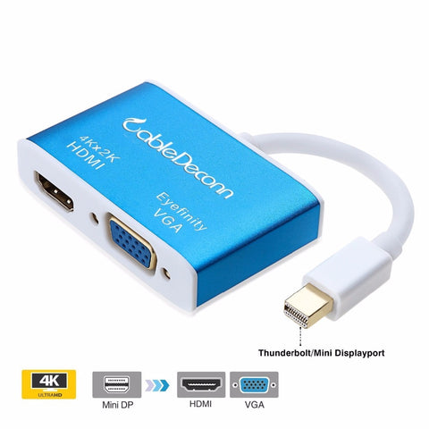 cabledeconn Mini DisplayPort to HDMI 4k VGA Adapter 2 in 1 Cable for Mac MacBook Pro Air Surface Pro blue