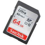 SanDisk Ultra SD Card 64GB SDXC Class10 Memory Card C10 R80mb/s USH-1 Support for Camera