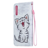 For Samsung A50/A70 Smartphone Case Overall Protective Phone Shell Lovely PU Leather Cellphone Cover with Card Slots  Red lip cat