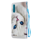 For Samsung A50/A70 Smartphone Case Overall Protective Phone Shell Lovely PU Leather Cellphone Cover with Card Slots  Red lip cat