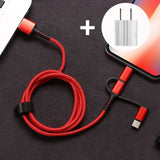 SIMU 1M Three-In-One Braided Mobile Phone Charging Cable For Apple Android Type-C red