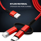 SIMU 1M Three-In-One Braided Mobile Phone Charging Cable For Apple Android Type-C red