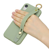 For Redmi 6A Simple Solid Color Chic Wrist Rope Bracket Matte TPU Anti-scratch Non-slip Protective Cover Back Case 10 beans green