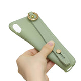 For Redmi 6A Simple Solid Color Chic Wrist Rope Bracket Matte TPU Anti-scratch Non-slip Protective Cover Back Case 10 beans green