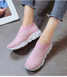 Women Shoes 2019 New Flyknit Sneakers Women Breathable Slip On Flat Shoes Soft Bottom White Sneakers Casual Women Flats Krasovki